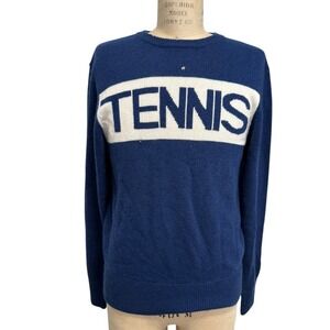 Tennis Los Angeles Cashmere Sweater Mens Oversized Blue and Cream Graphic Knit